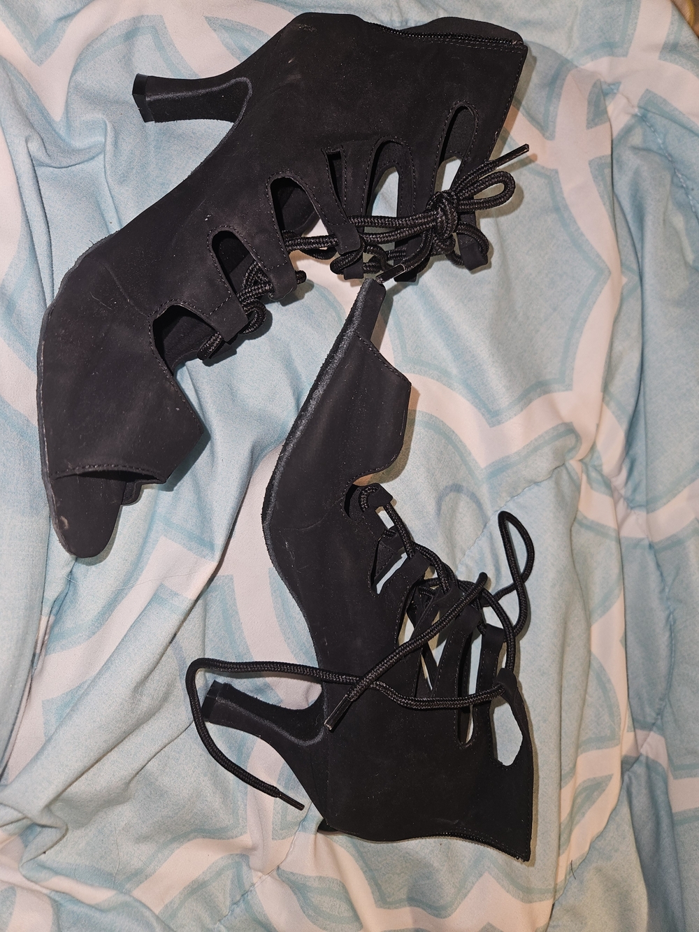 Black Lace-Up Peep-Toe Women's Heels